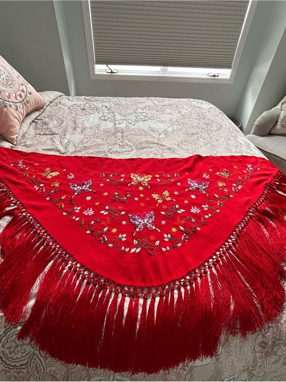 Spanish Red Triangle Scarf Flamenco Style Boutique Spain Statement Shawl Wrap NW